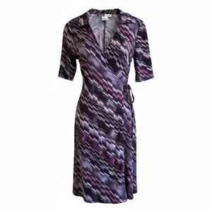 California Concepts Collared Purple Geometric Knee Length Full Wrap Dress Size M